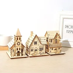 Christmas Decorations Glowing Log Cabin Snow House Xmas Tree Home Desktop Decor DIY Gifts Sets Window Ornaments Cute Wood Crafts