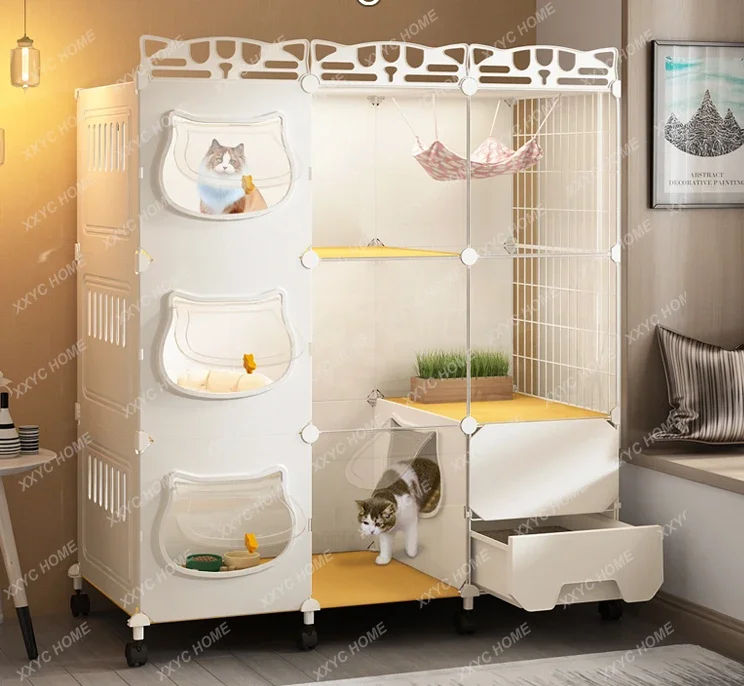 Home Indoor Toilet Integrated Fence Cabinet House Villa Three-Layer Nest Cat Cage