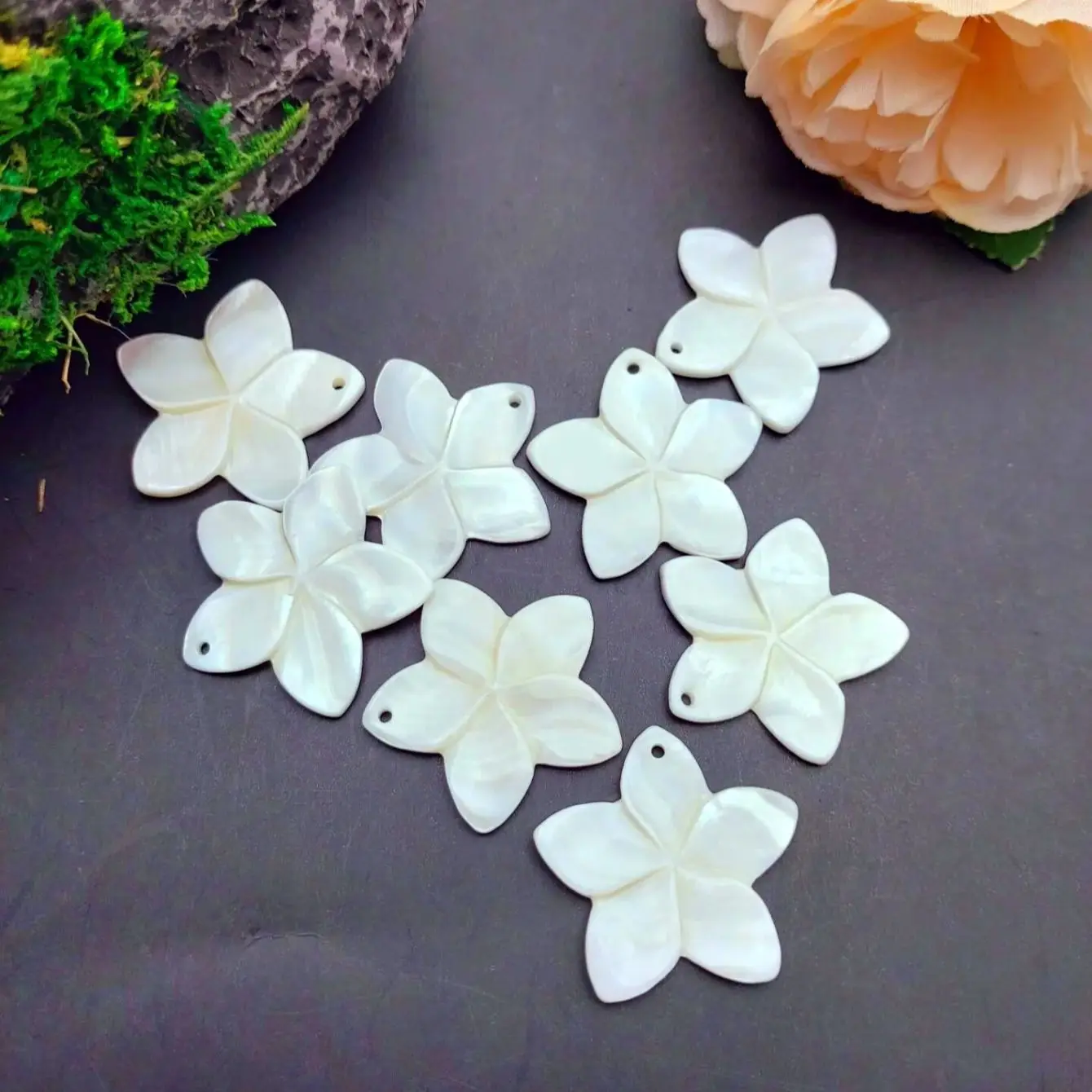 6pcs Natural Mother of Pearl Plumeria Flower Charms Freshwater Shell Frangipani Pendant for Jewelry DIY Making