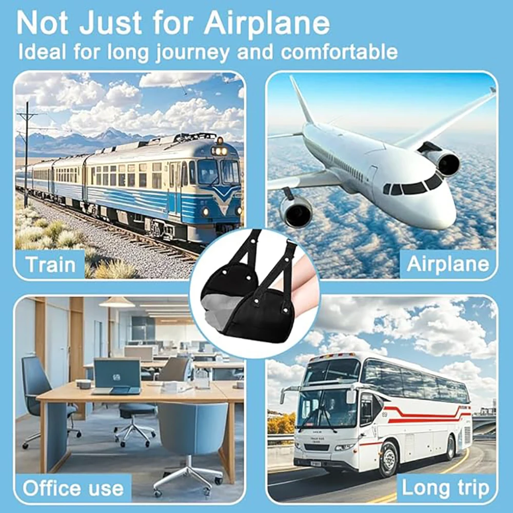 Portable Airplane Footrest Adjustable Strap Comfortable Plane Travel Foot Hammock Feet Rest Hanger for Airplane Train Office Car