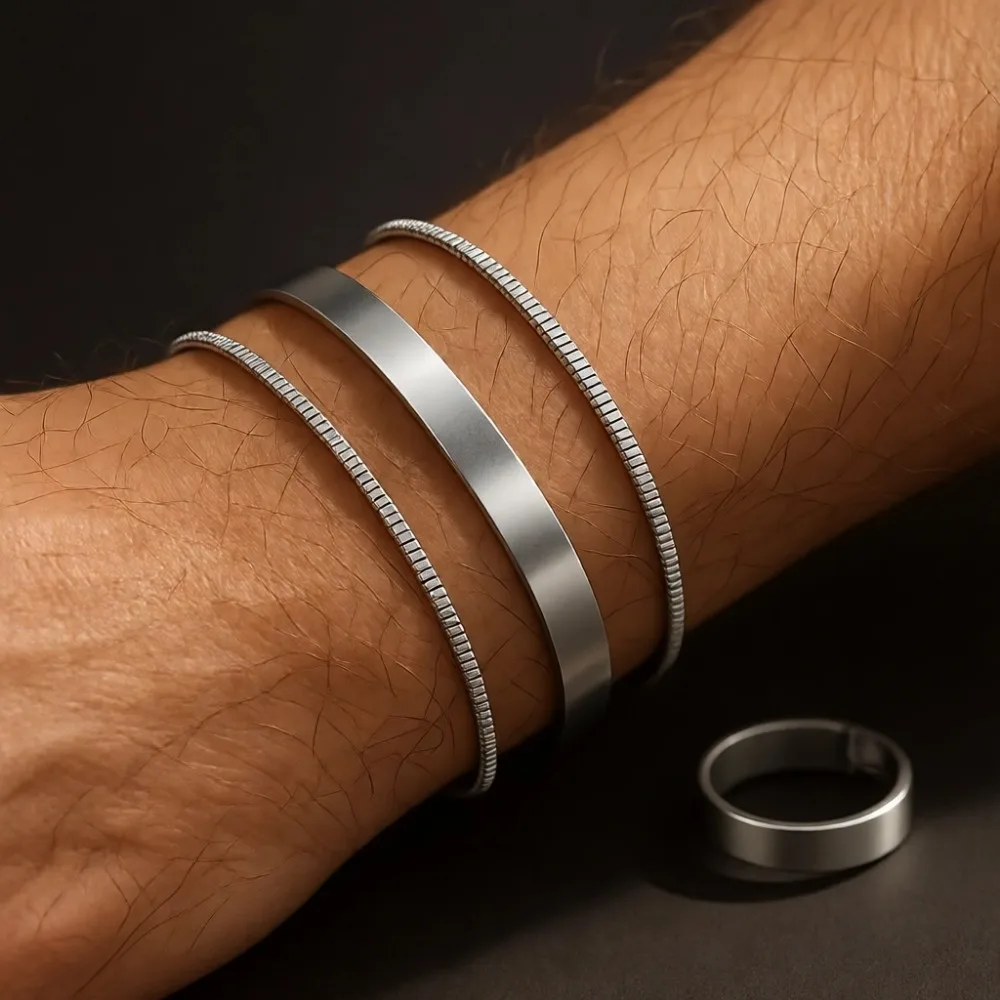 

Набор браслетов-цепочек с звеньями в виде змеи и кубинского плетения, штабелируемые, для мужчин, из стерлингового серебра с позолотой