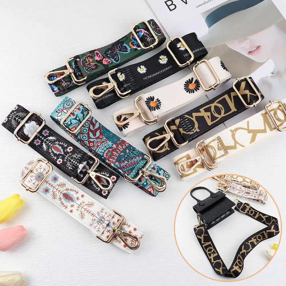 Nylon Colored Bag Strap Women Handbag Belt Flower Pattern Wide Shoulder Bag Strap Replacement Adjustable Bag Strap Accessories