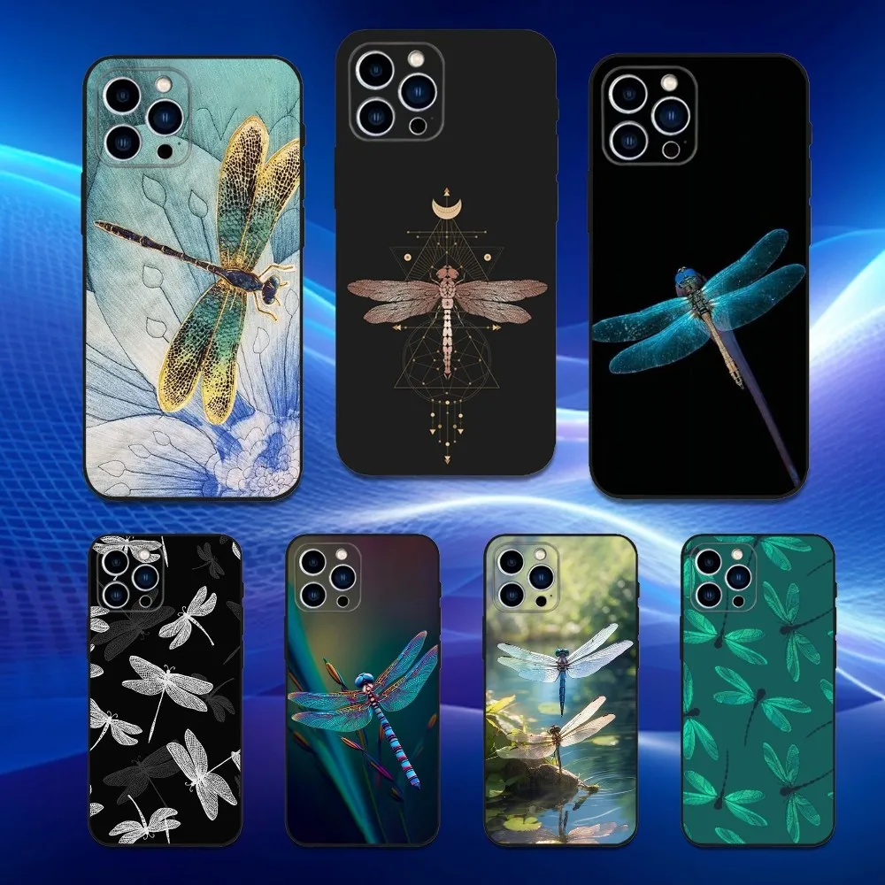 

Animal Art Dragonfly Phone Case For iPhone 16,15,14,13,12,11 Plus,Pro Max,XS,X,XR,SE,Mini,8,7,Soft Silicone Black Cover