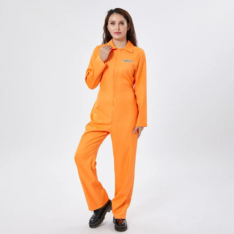 PrishbCostume Orange pour femmes et hommes, combinaison de prison évadée, uniforme de détenu, jeu de rôle d'Halloween