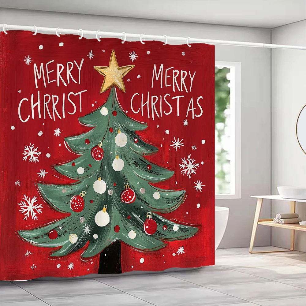 

Christmas Shower Curtain, Bathroom Decorative Christmas tree Shower Curtain, Waterproof Shower Curtain with Hooks