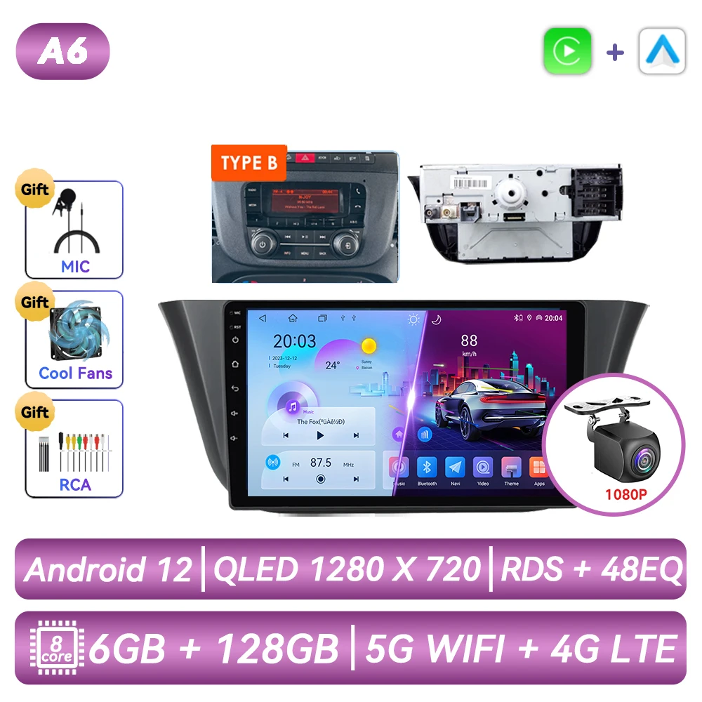 Autoradio met Android-functionaliteit, GPS-navigatie, CarPlay en touchscreen voor Iveco Daily 2013 2014 2015 2016 2017 2018 2019 2020 2021.