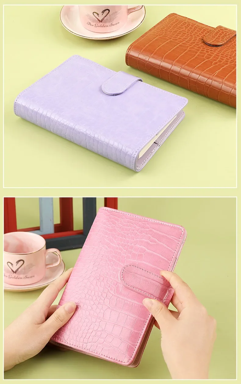 Simulated Crocodile Leather Binder A5 Macaron A6 Budget Holder Magnetic Buckle Loose Leaf Notebook Notepad Gift