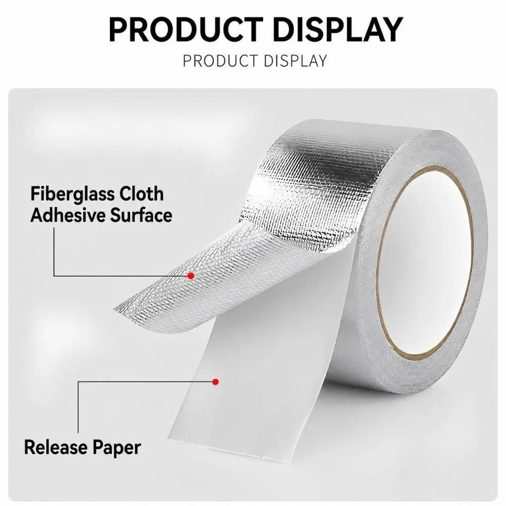 New 5/10/20M Fiberglass Aluminum Foil Tape High Temperature Self-Adhesive Fireproof Tape Silver Foil Tape