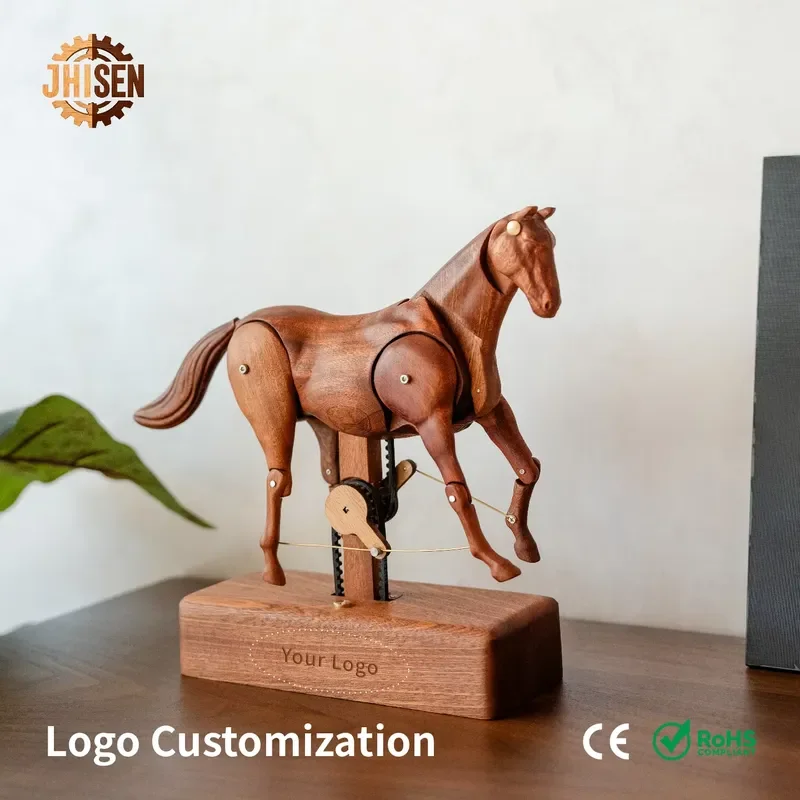 JHISEN original design wooden horse automatic mechanical sports sculpture CE RoHS certification, horse lovers Christmas gift