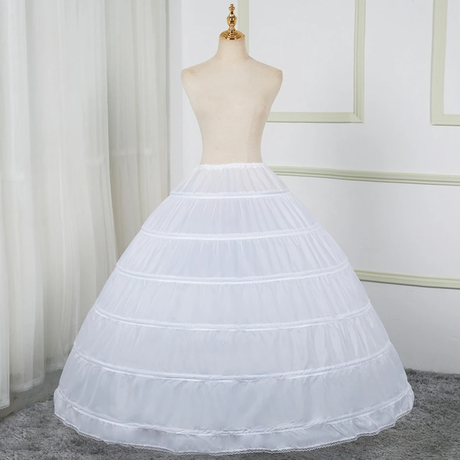 

Women 6 Hoop Crinoline White Long Wedding Petticoat Ball Gown Dress Underskirt Skirt Half Slips Wedding Accessories Girls Bustle