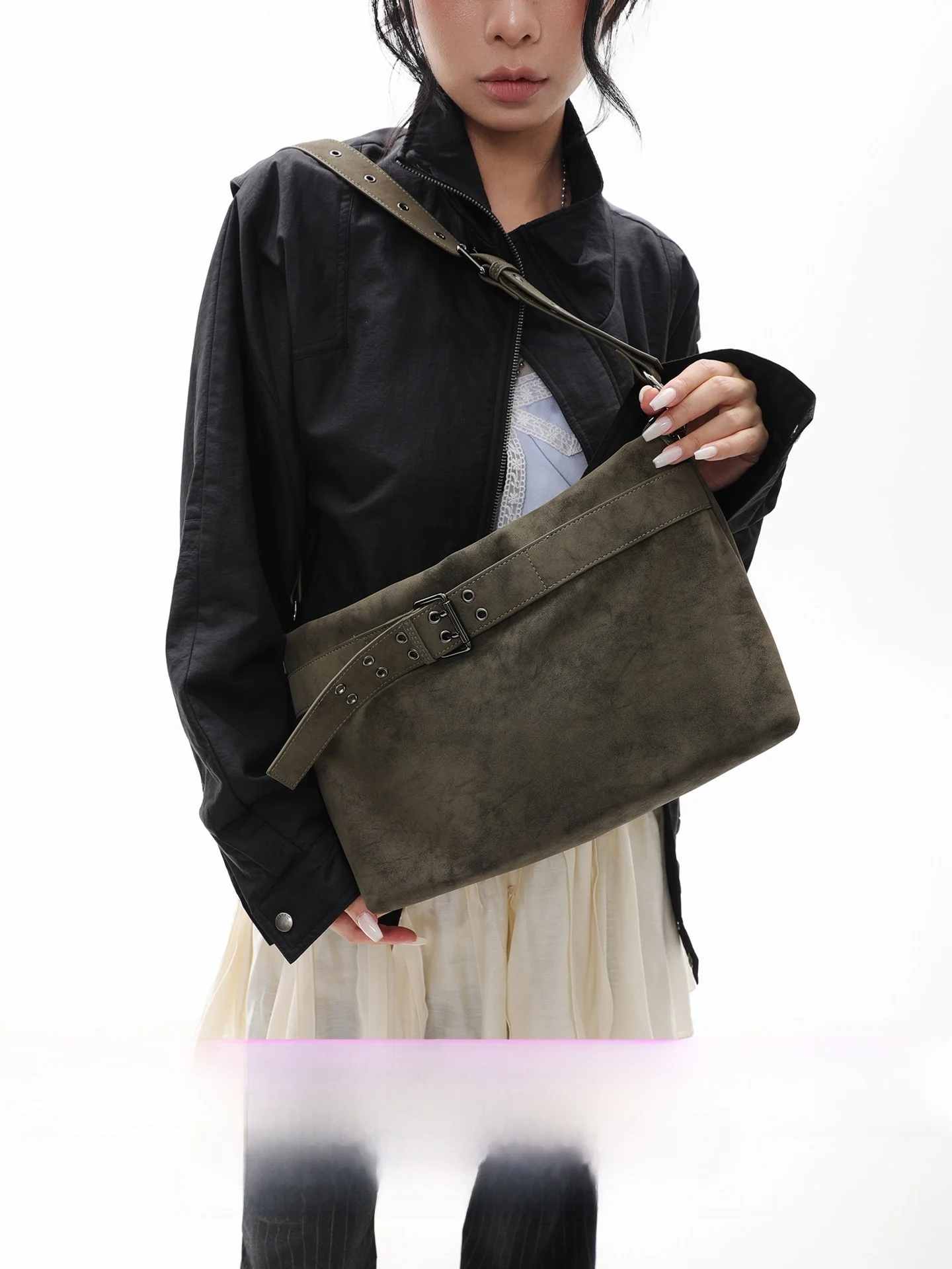 

Original Design Large Capacity Belted Tote Bag New Autumn Winter Fashion Green Hobo Bag Single Shoulder Crossbody JANDRESS