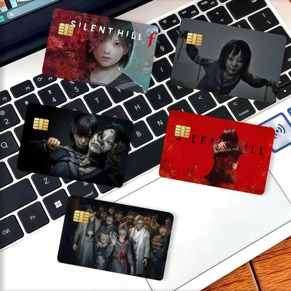 Horror game S-Silent Hill f Credit Card Decorative Card Stickers Suitable For Bank Cards Metro Transit Anti-scratch Gift 4PCS