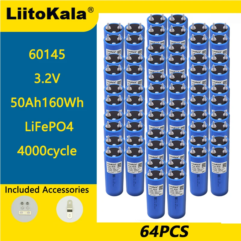 64 قطعة LiitoKala 3.2 فولت 50 أمبير 66140 LifePo4 بطارية 3C عالية استنزاف DIY بها بنفسك 12 فولت 24 فولت الشمسية العاكس مركبة كهربية مدرب عربة جولف