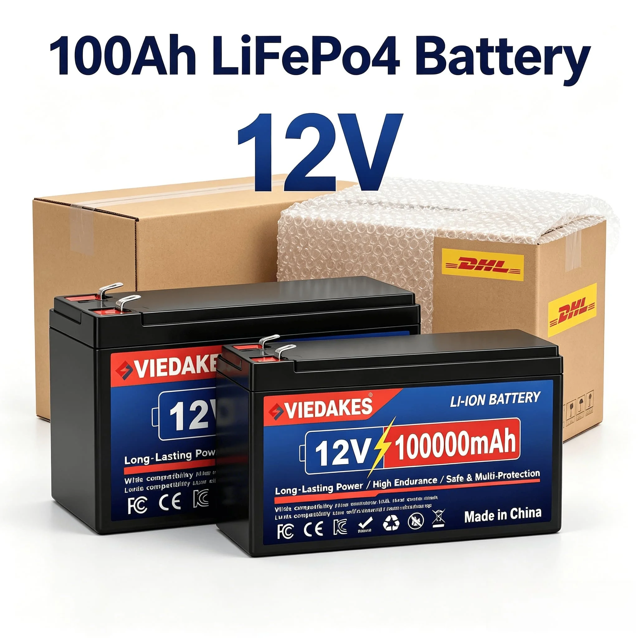 

VIEDAKES LiFePO4 12V Battery with BMS 8000Cycles, 100A 200A 300A, for Inverter, Motorhome, Solar System, Boat, Household, Solar