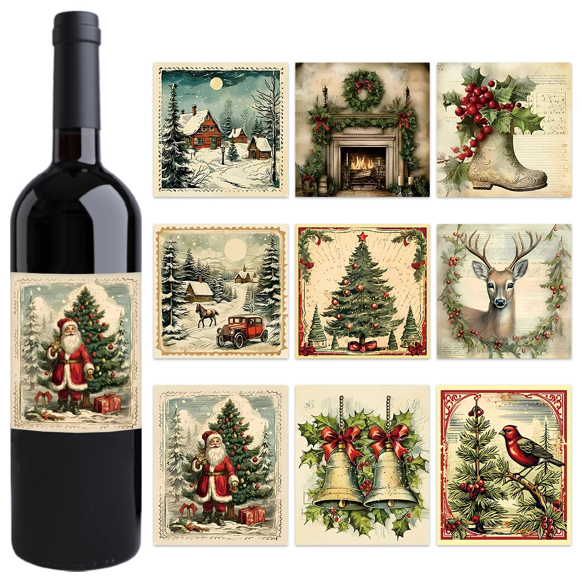 9 Stück dekorative Weinflaschen-Aufkleber für Weihnachten, Frohe Weihnachten, Party, Weinflaschen-Etiketten, Geschenkanhänger, Aufkleber, Weihnachtsdekoration