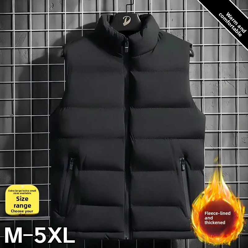 

Thickened Fleece Lined Men's Vest 2025 Winter New Style Casual Warm Windproof Cotton Jacket High Collar Zipper Pocket Regular...