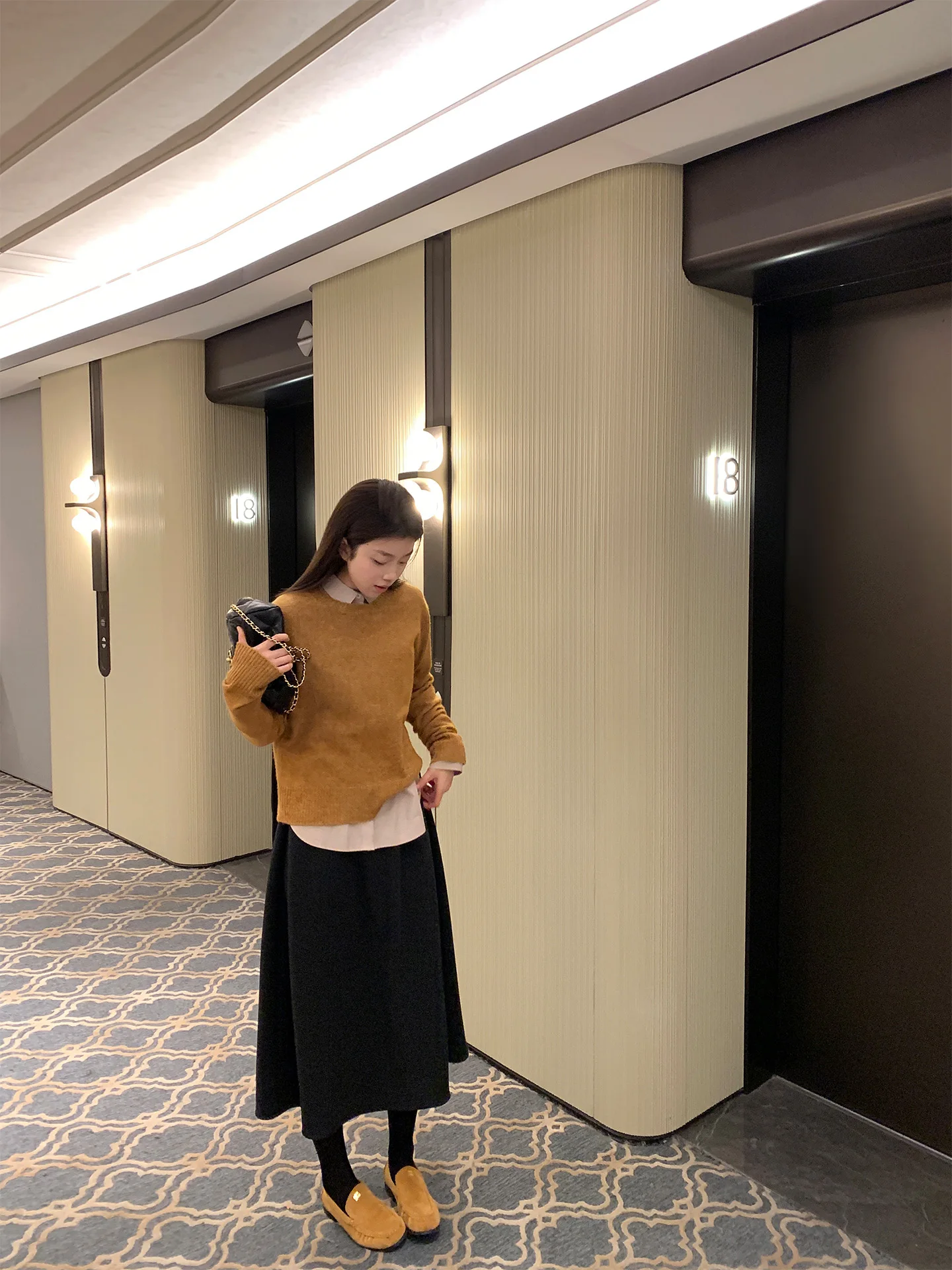 

Deep ey Elastic Waist Straight Cut Midi Skirt Women's f Body Skirt Petal Skirt Simple Sle High Waist Silk Blend