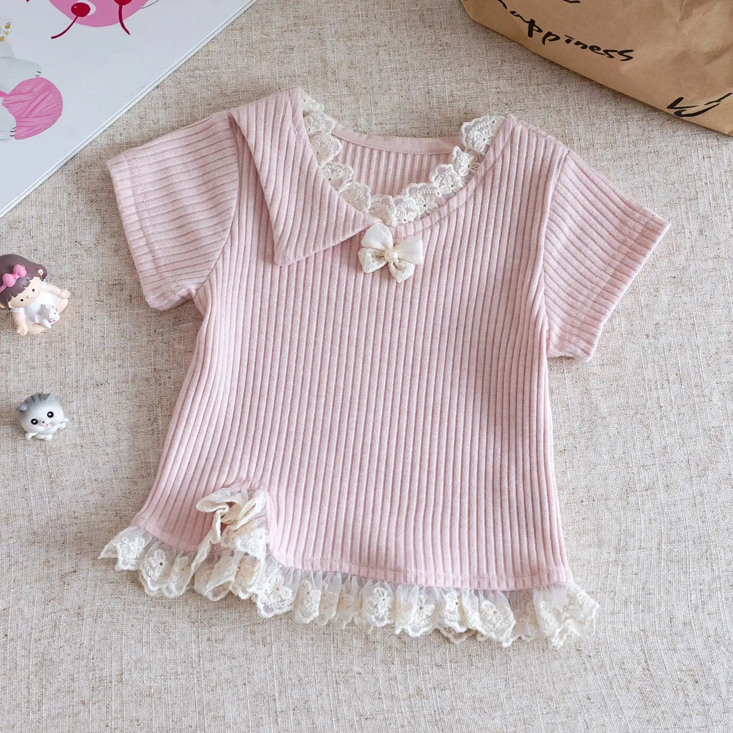 Girls' suit new summer children's Korean version sweet and cute cartoon top baby girl foreign style two-piece set