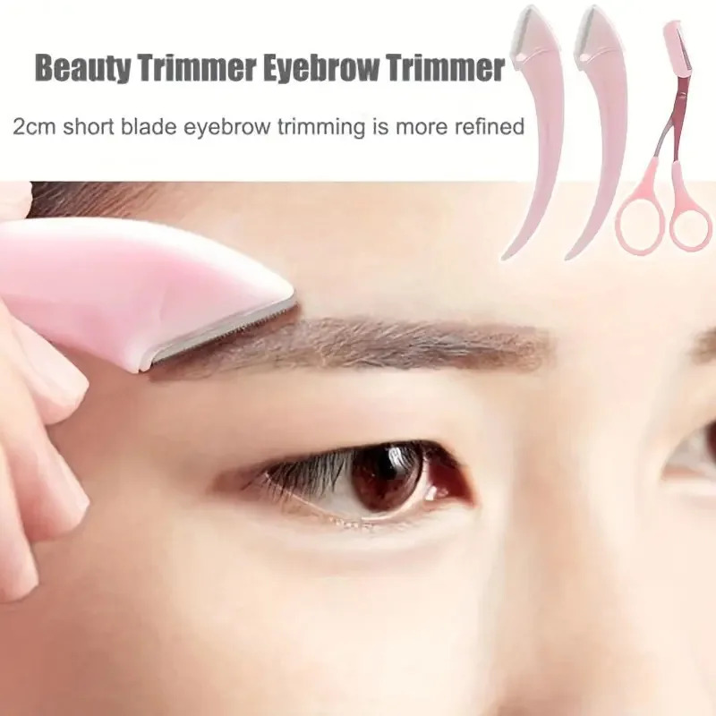 3-Piece Eyebrow Trimmer Set, Precise Curved Razor And Scissors With Comb, Professional Grooming Tool For Women Eyebrow Trimmer