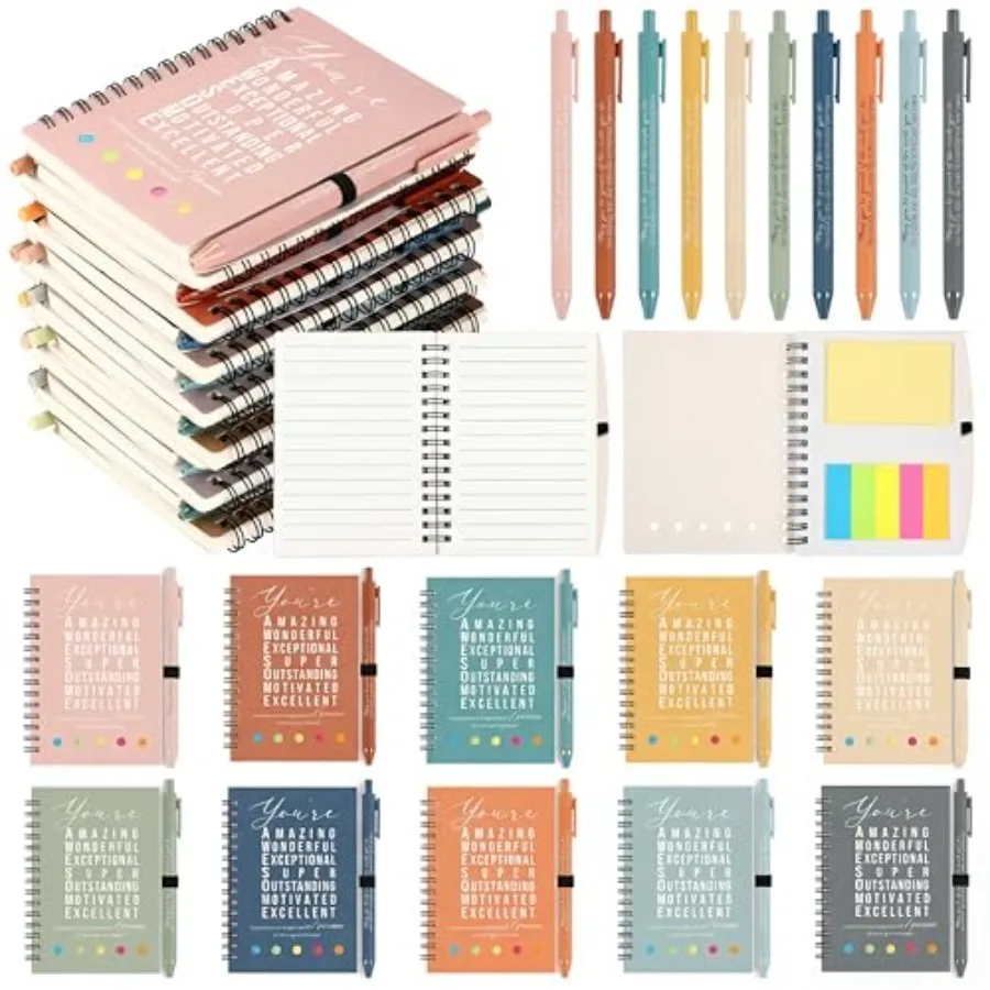 

100 Pcs/50 Sets Motivational Spiral Notebook with Sticky Notes Pen Bulk Boho Inspirational Journals Employee Appreciation Thank