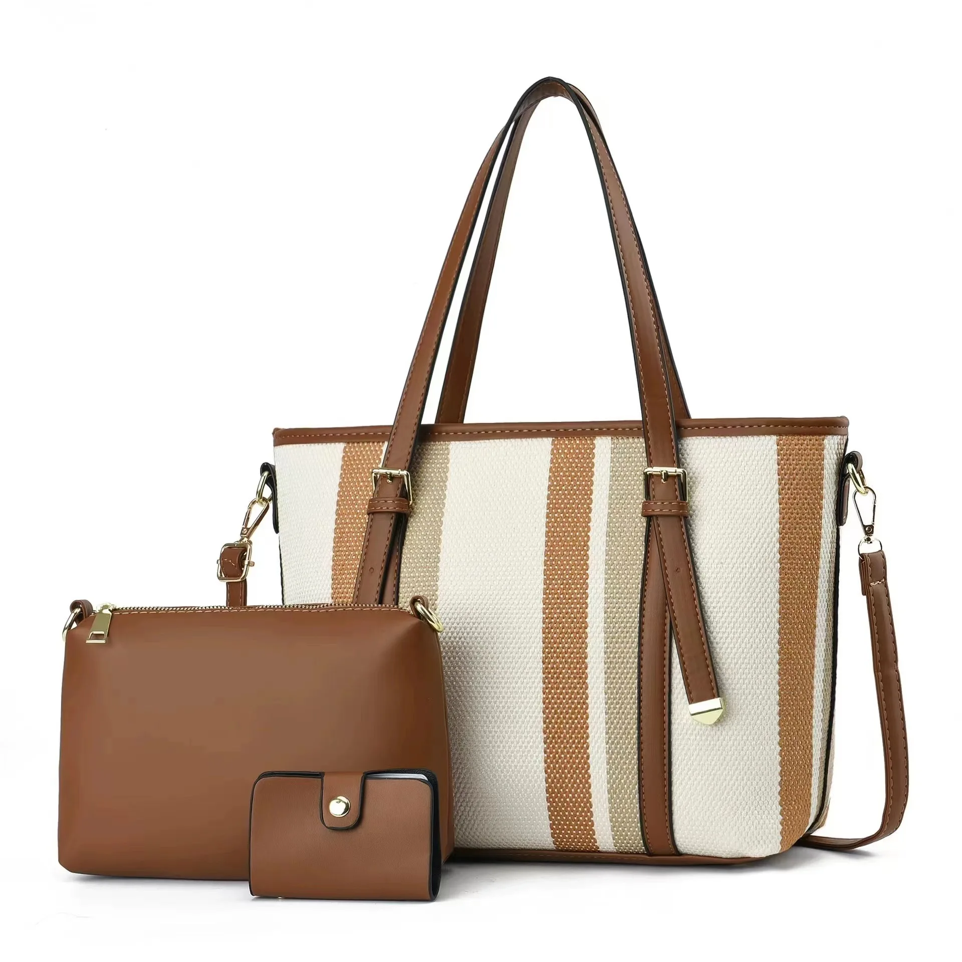 3 unids/set de bolsos para mujer, bolsos informales para ir al trabajo diario con bolso de mano pequeño y cartera elegante de cuero PU para llaves y tarjetas