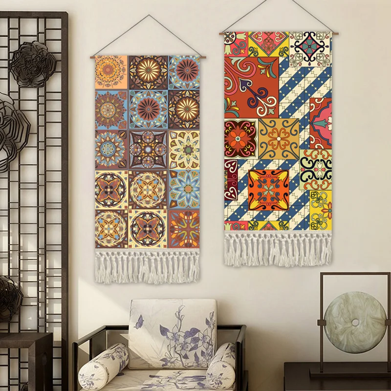 ديكور معلق على الحائط بوهيمي - نسيج من القماش العرقي لغرفة المعيشة وغرفة النوم وBnB وخلفية ديكور الغرفة الجمالية #5