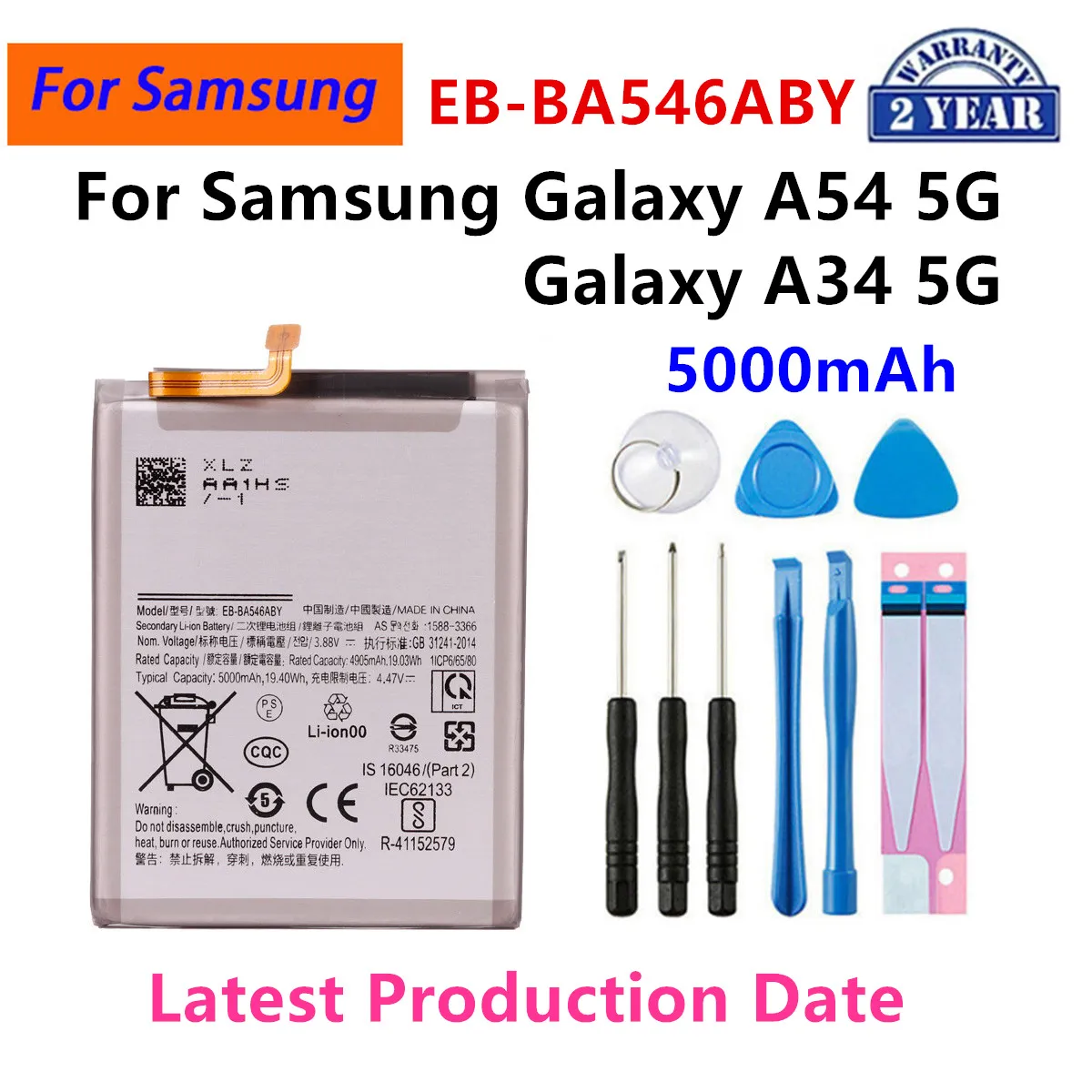 

Brand New EB-BA546ABY 5000mAh Battery For Samsung Galaxy A54 5G A546/Galaxy A34 5G A346 Phone Batteries+Tools