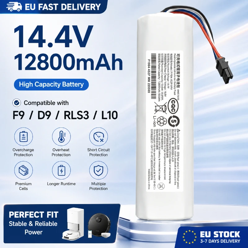 14,4V 12800mAh Ersatz-Li-Ionen-Akku für Roboterstaubsauger Hochkapazitäts-Akku 4S2P Kompatibel mit F9 D9 L10 Pro Plus RLS3 RLS5 RLS5L RLS5D Verlängerte Laufzeit Staubsauger-Zubehör