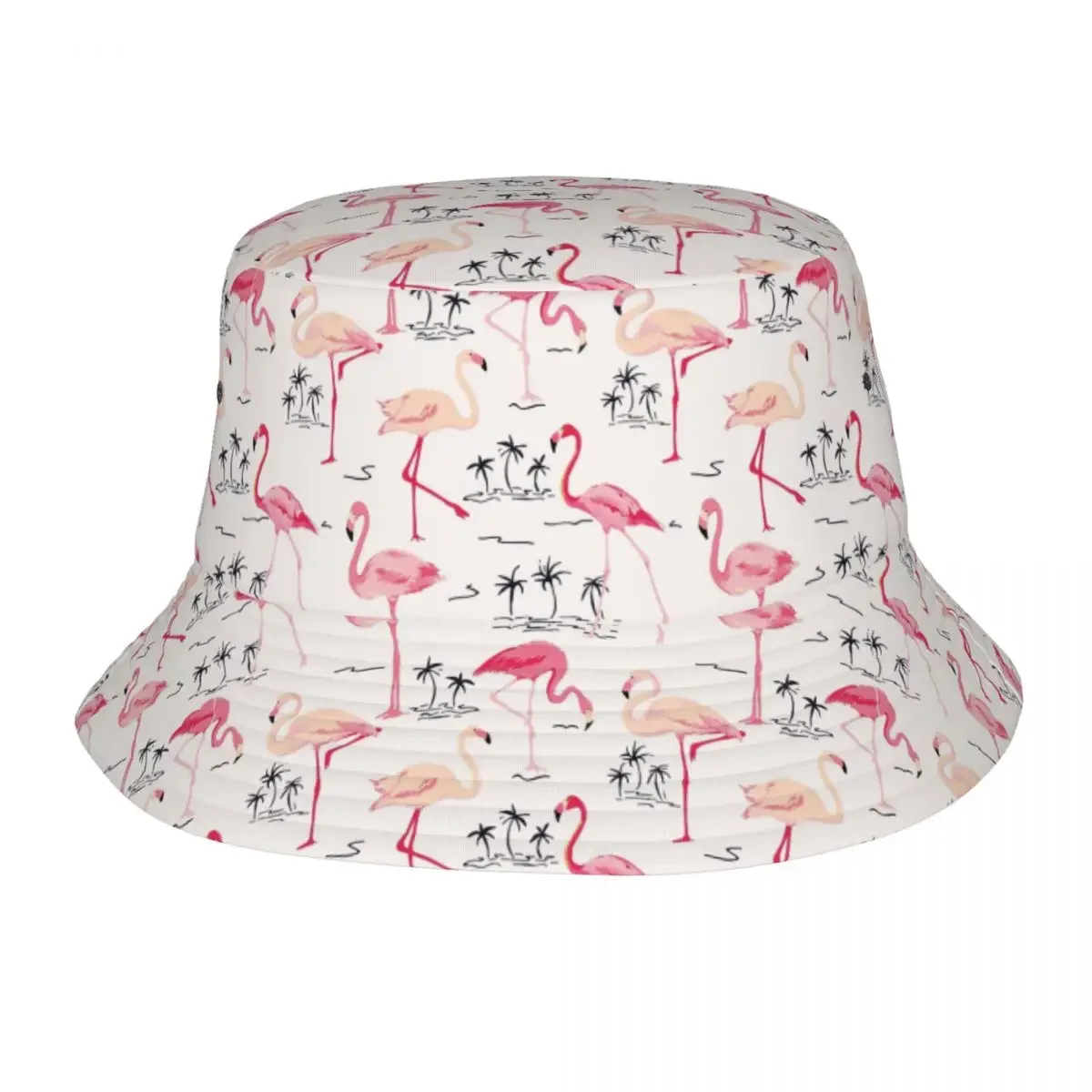 Fashion Retro Flamingo Bird Tropical Plants Bucket Hat Women Men Beach Sun Summer Fisherman Cap