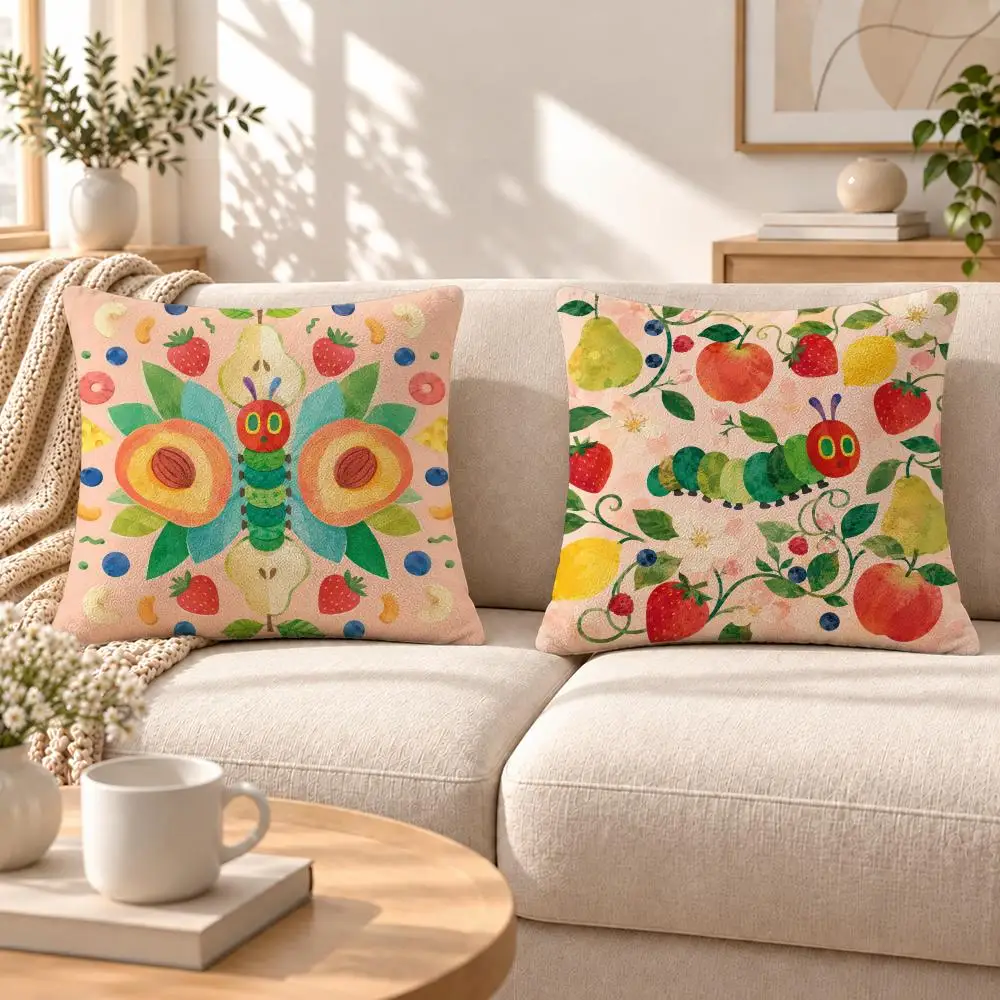 Character The Very Hungry Caterpillar Cushion Cover Soft Short‑Plush Pillowcase, Decor for Sofa & Bedroom, Perfect Holiday Gif