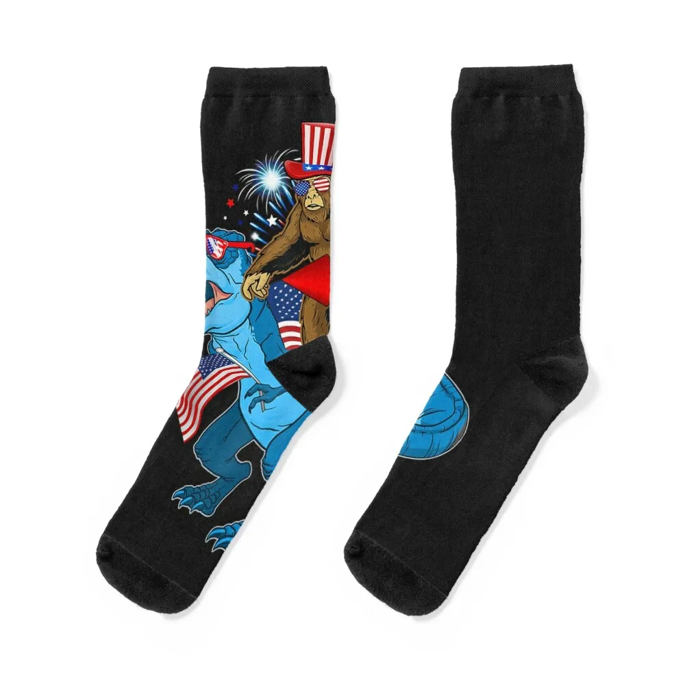 

Bigfoot Riding Dinosaur Trex 4th of July Socks football basketball essential Antiskid soccer Socks Women Men's