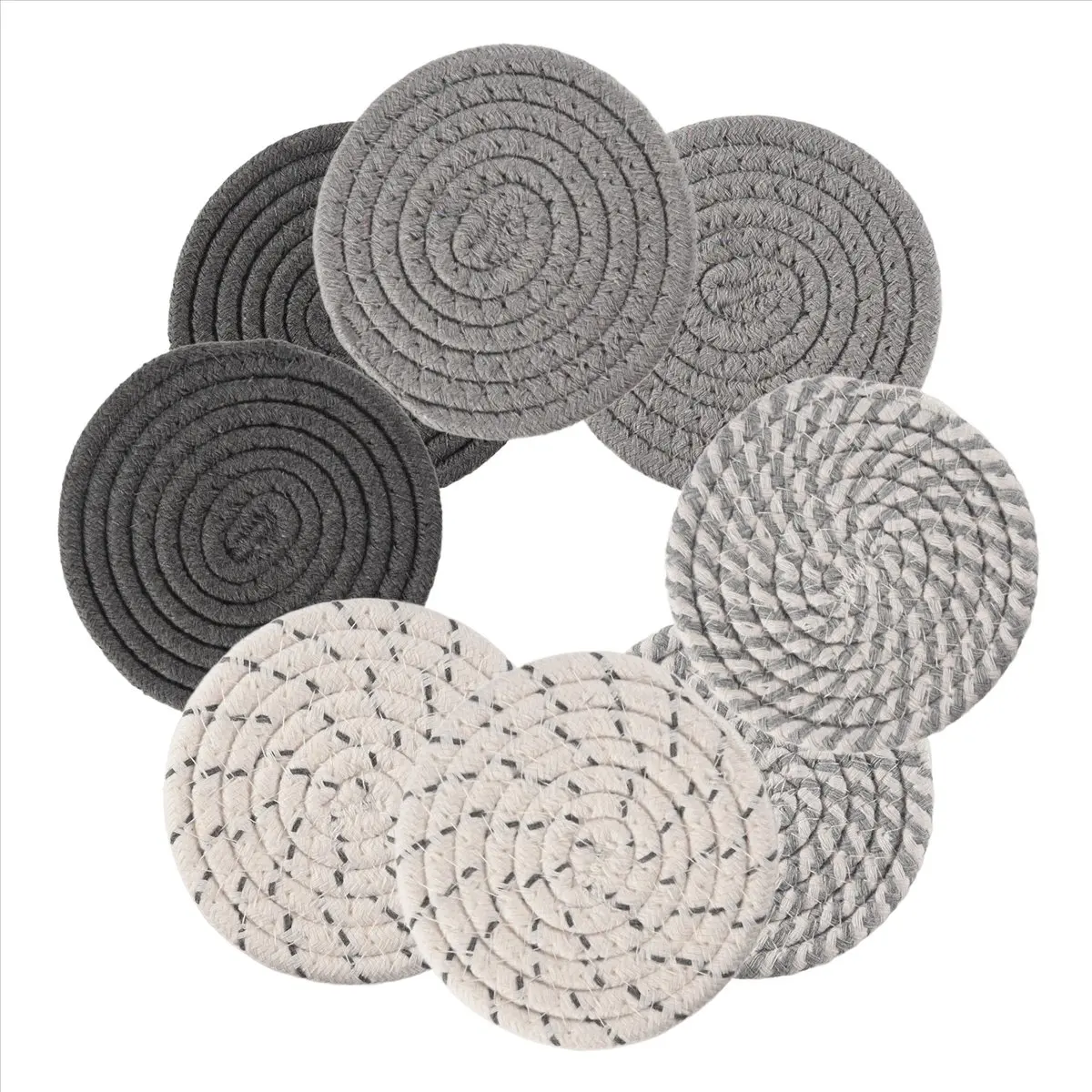【ELEVATE LIFE】8 Pcs Drink Coasters with Holder, 4 Colors Absorbent Coasters for Drinks, Minimalist Cotton Woven Coaster Set for