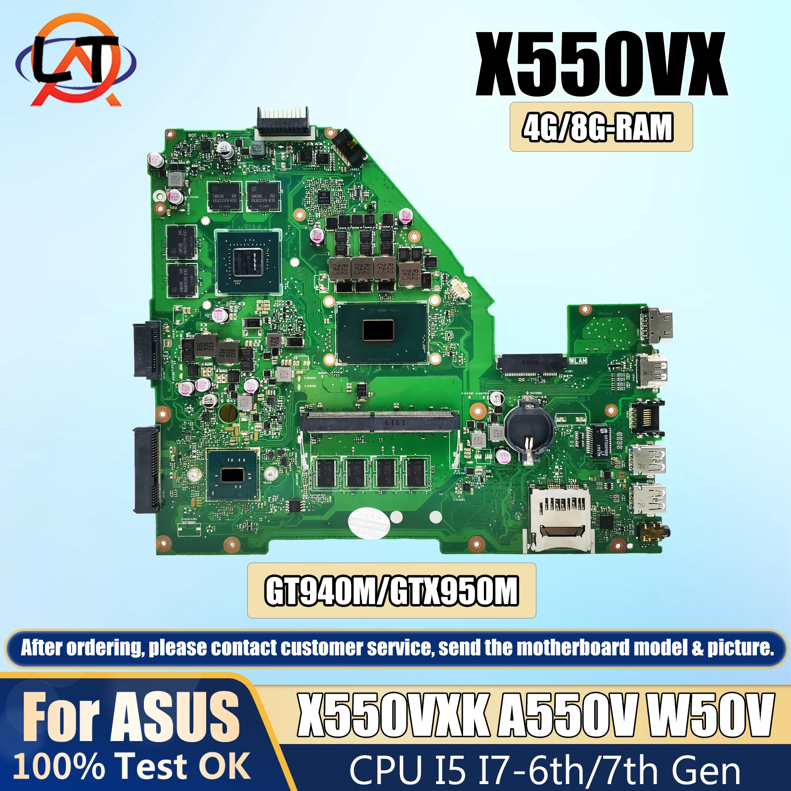 

X550VX X550VXK Motherboard for ASUS A550V W50V X550V X550VQ FH5900V Mainboard I5-6300H I7-6700H I7-7700H 8G/4G-RAM GTX950M-2G/4G