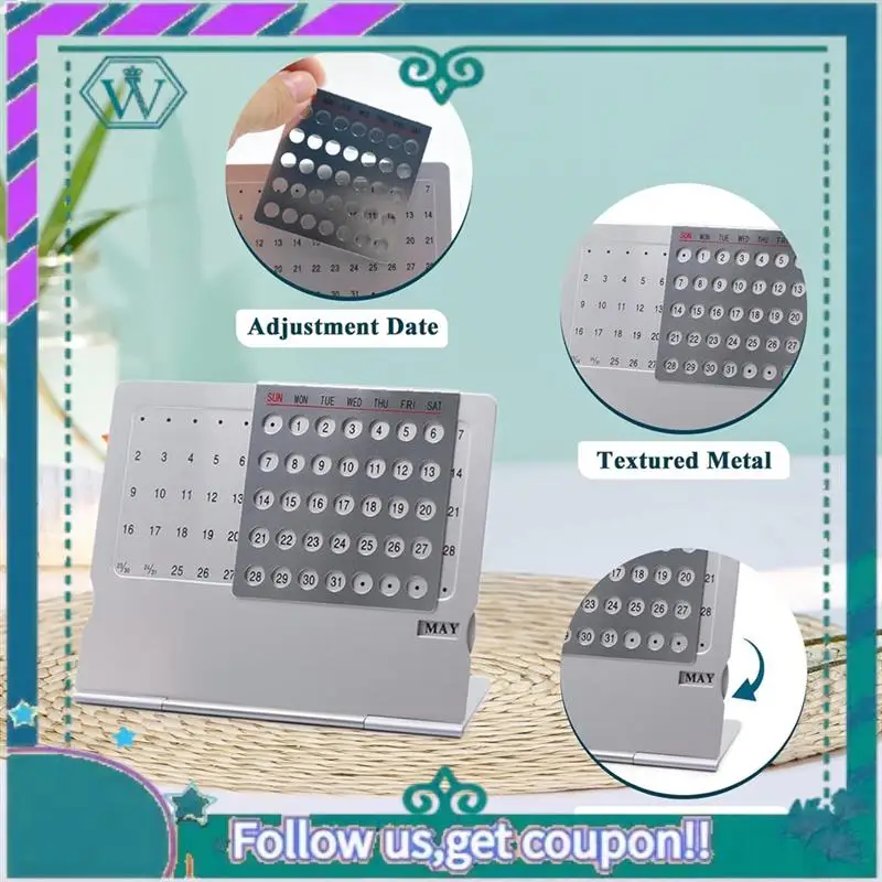 A75Q-2Pack Mini Desk Calendar, Creative-Aluminum Alloy Perpetual Calendar, Adjustable Small Standing Monthly Desktop Calendar