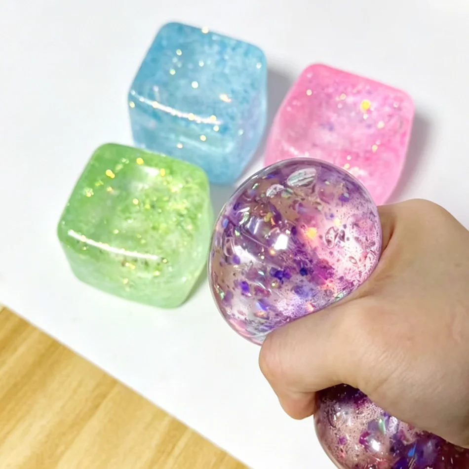 Colorful Glitter Stress Cube Toy Anti-Stress Slow Rebound Ice Cube TPR Block Small Squeeze Ice Cubes for Compression Therapy - view 6
