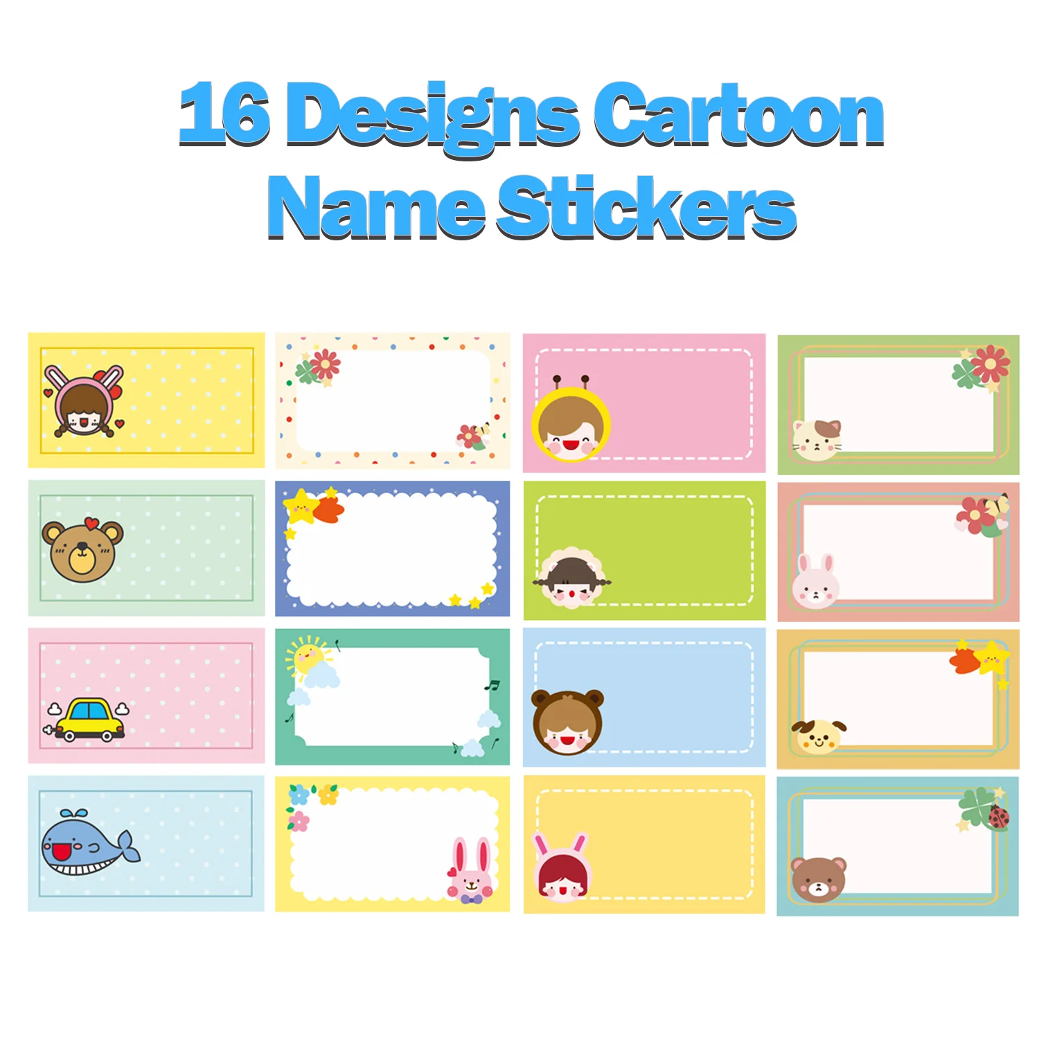 1Roll(120Pcs) Cartoon Name Tags Stickers 16 Designs Decals Kids Teacher Reward Labels School Supplies Various Gift Packaging