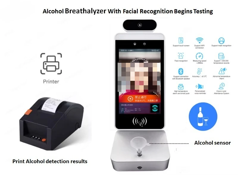 Alcohol tester, temperature scanner with facial recognition