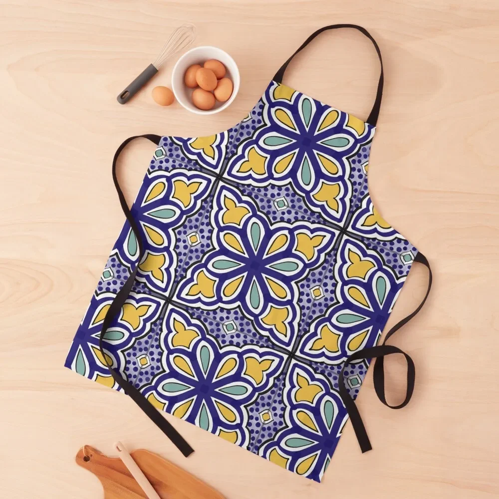

Blue and yellow Portuguese hand painted tiles Apron Kitchen For Women christmas kitchen Apron