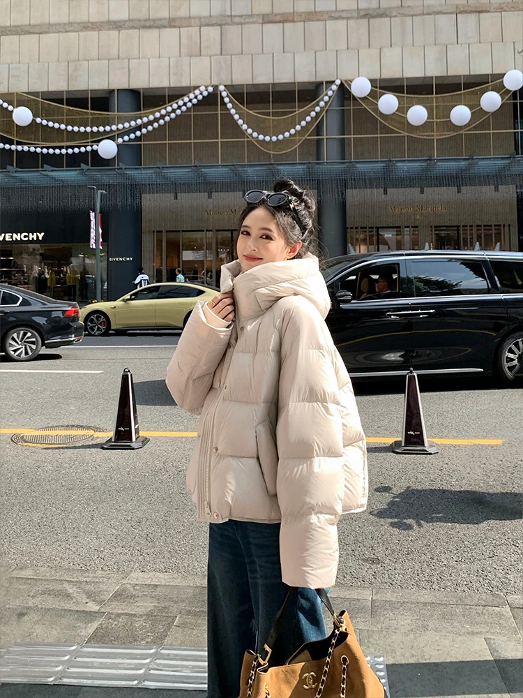 

Linyener Women's Hooded down Jaet Du Feather Warm Thiened ort Sle Casual Loose Fit Regular Thin Winter Coat