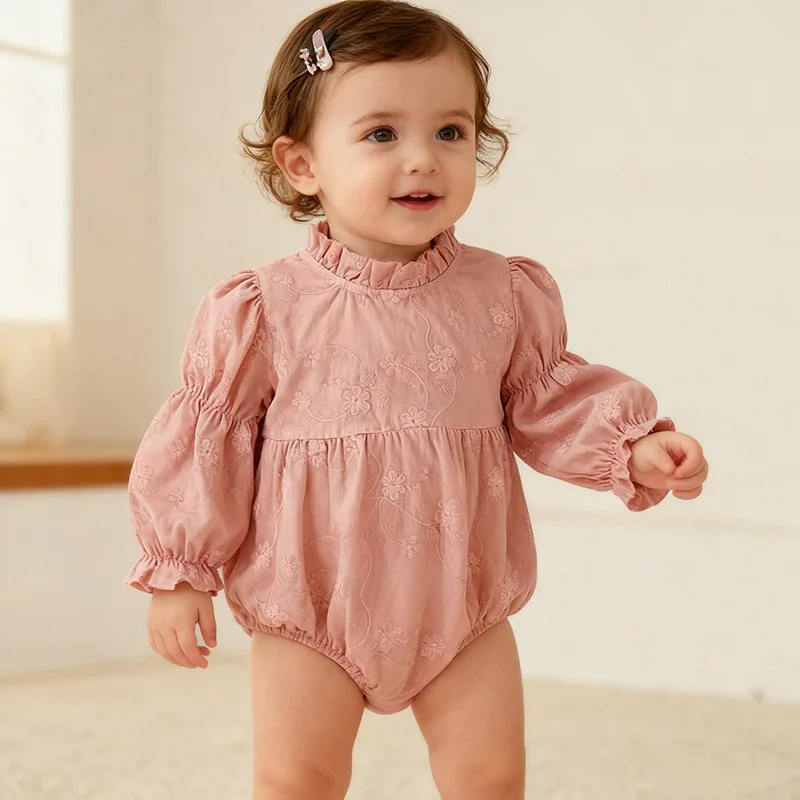 

Комбинезоны-ромперы для младенцев, новая весенне-осенняя мода, боди с цветочной вышивкой и длинными рукавами для маленьких девочек, на первый день рождения