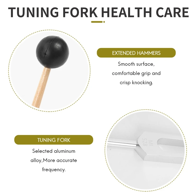 Tuning Fork com Malho Set, 528C, 528Hz, Fit for DNA Repair, Healing, Sistema de Nerensidade, Testing, Health Care