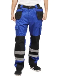 Durable Fluorescent Yellow Multi-Pocket Work Pants with Reflective Strips for Night Visibility, Safety Pants with Tool Pockets, Men's Orange Pants