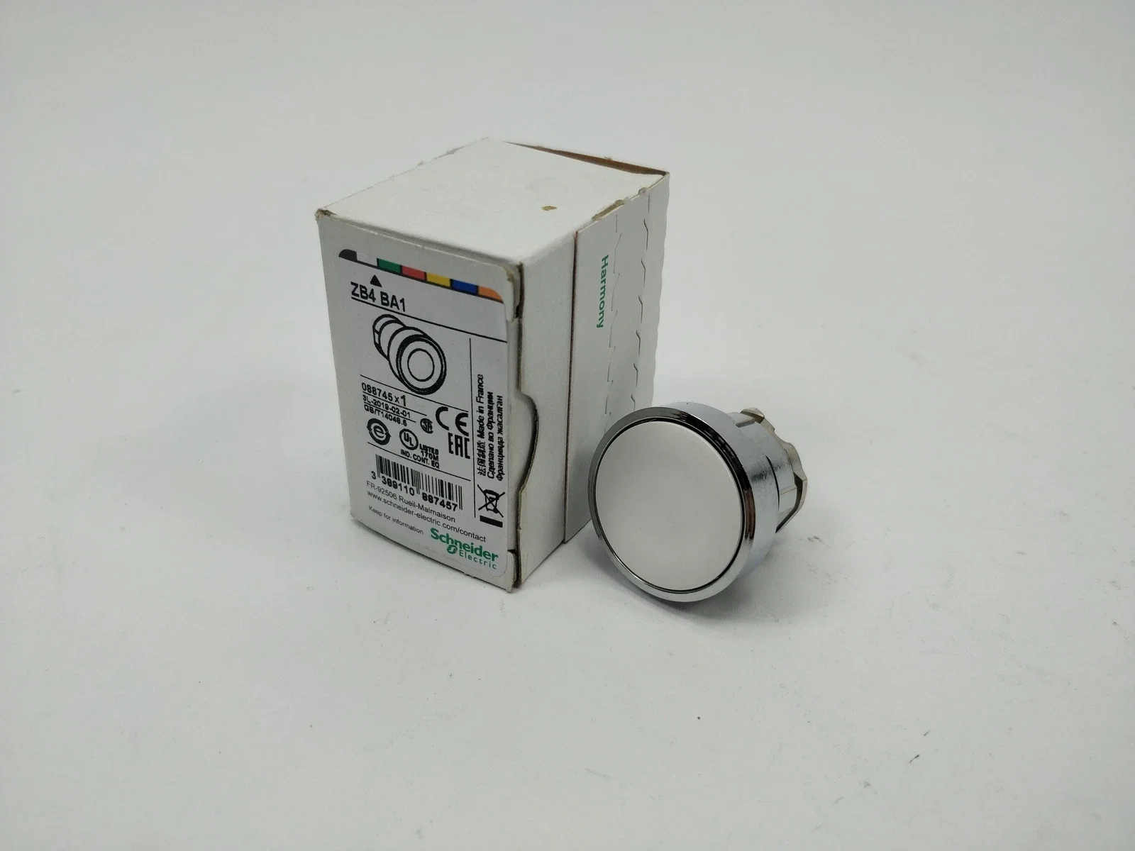 ZB4BA1 Push button head, metal, flush, white, Ø22, spring return, unmarked
