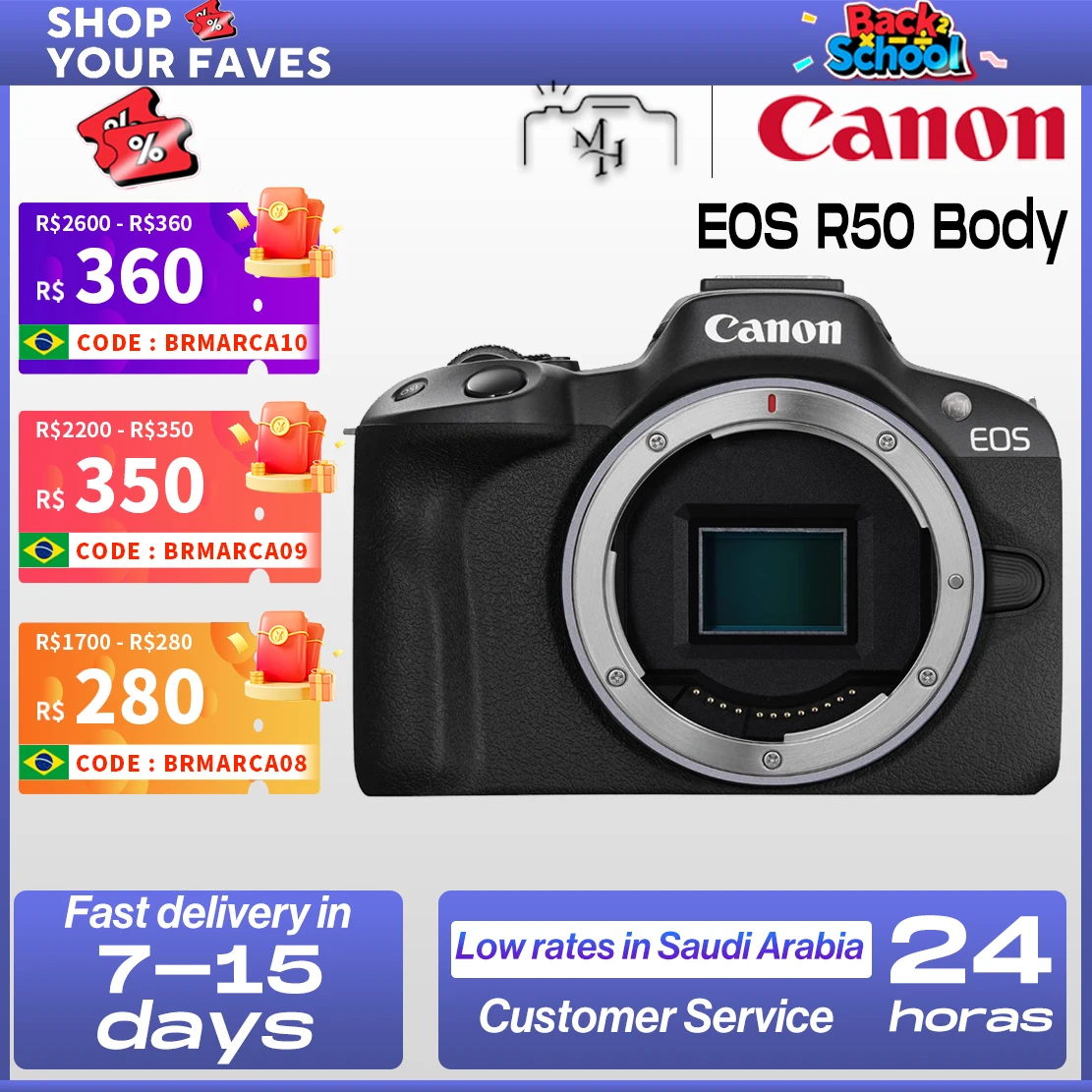 【Do Brasil】Canon EOS R50 APS-C Professional Mirrorless Digital Camera High-Speed Continuous Shooting 4K Video High Image Quali