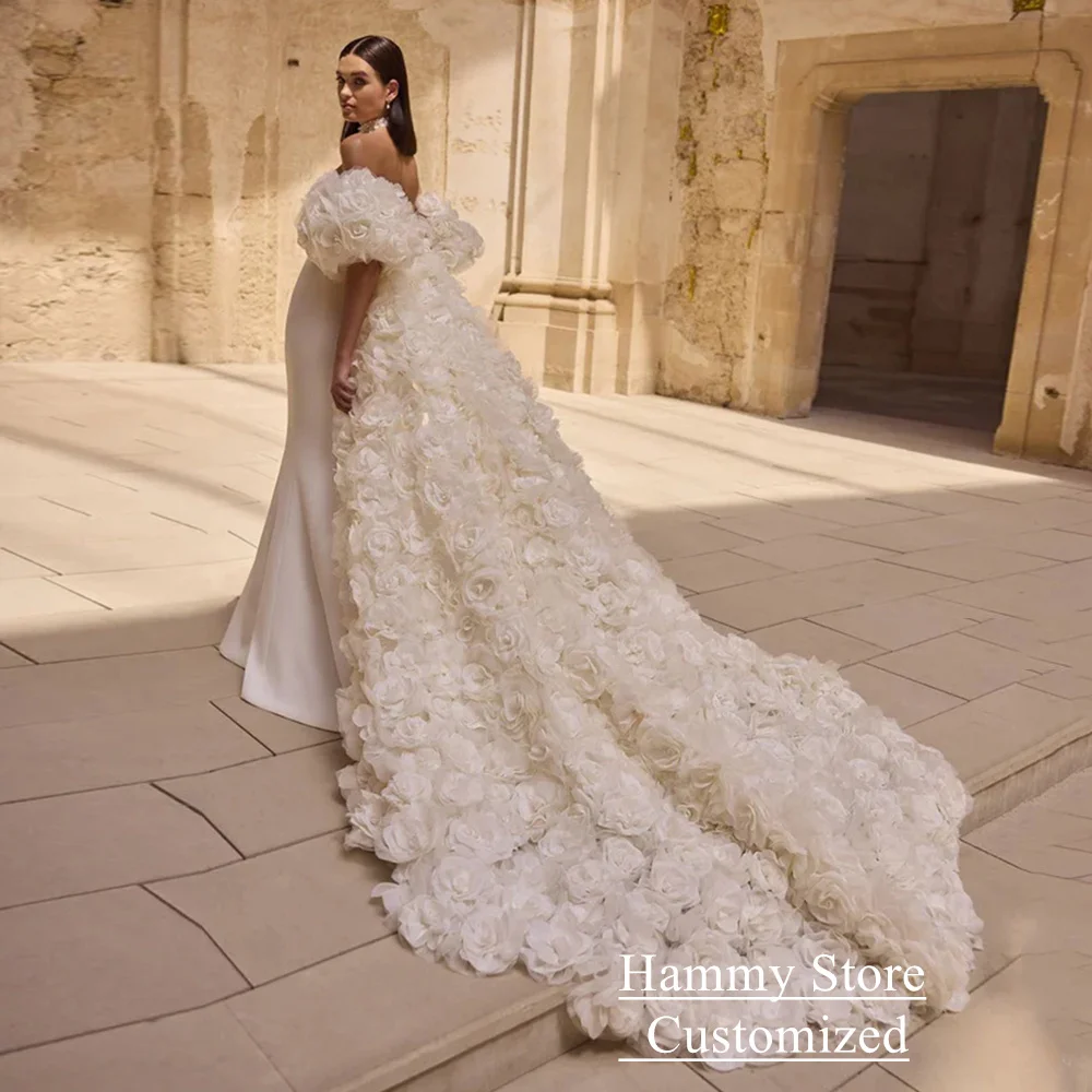 Simple Mermaid Wedding Dress with Flower Cape Customized Luxury Arabian Bride Dresses Sweetheart Sleeveless Dubai Bridal Gown