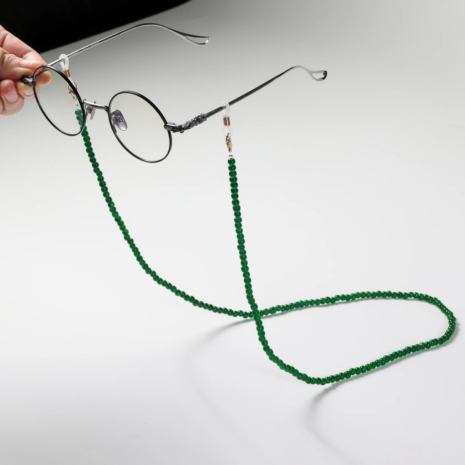 Modische jadegrüne Perlen-Brillenkette – stilvoller Brillenband für Sonnenbrillen, Lesebrillen und Korrektionsbrillen – Detail 7