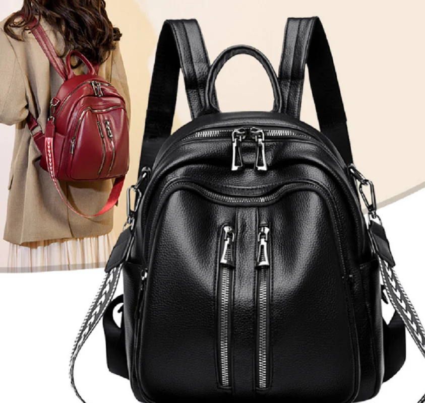 

2026 новые женские корейские модные мягкие кожаные дорожные рюкзаки высокого качества, вместительные сумки на плечо с двойной молнией, сумка через плечо