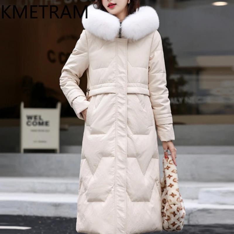 Kmetram Winter Echt leder mäntel für Damen Schaffell Daunen jacke weiße Ente Daunen fuchs Pelz kragen Slim Fit Casaco Inverno