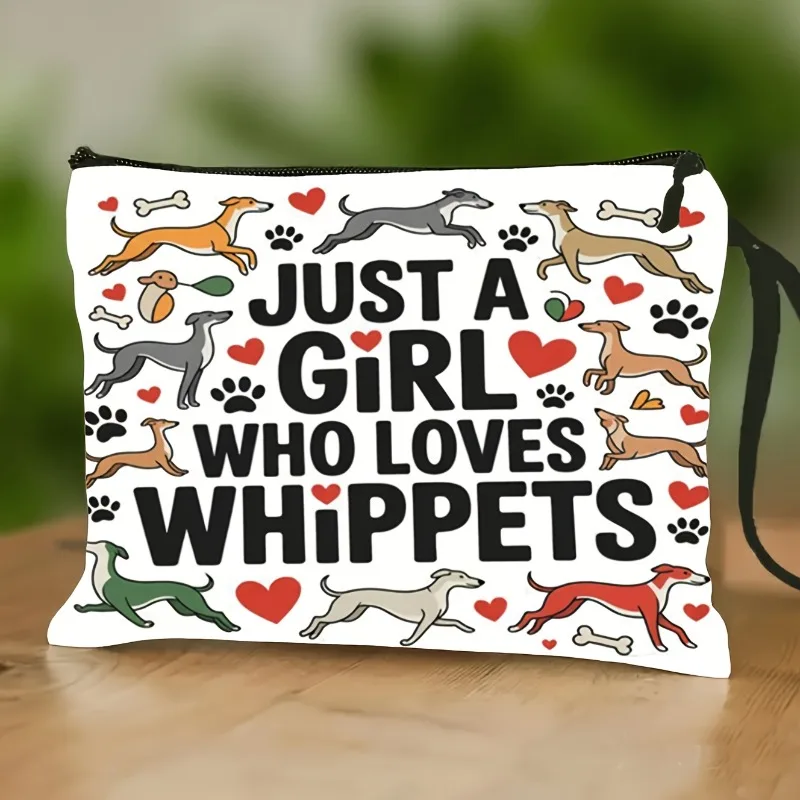 Illustrated Colorful Whippet Makeup Bag, Portable Toiletry Pouch with Zipper, Coin Purse, Ideal Gift for Dog Lovers