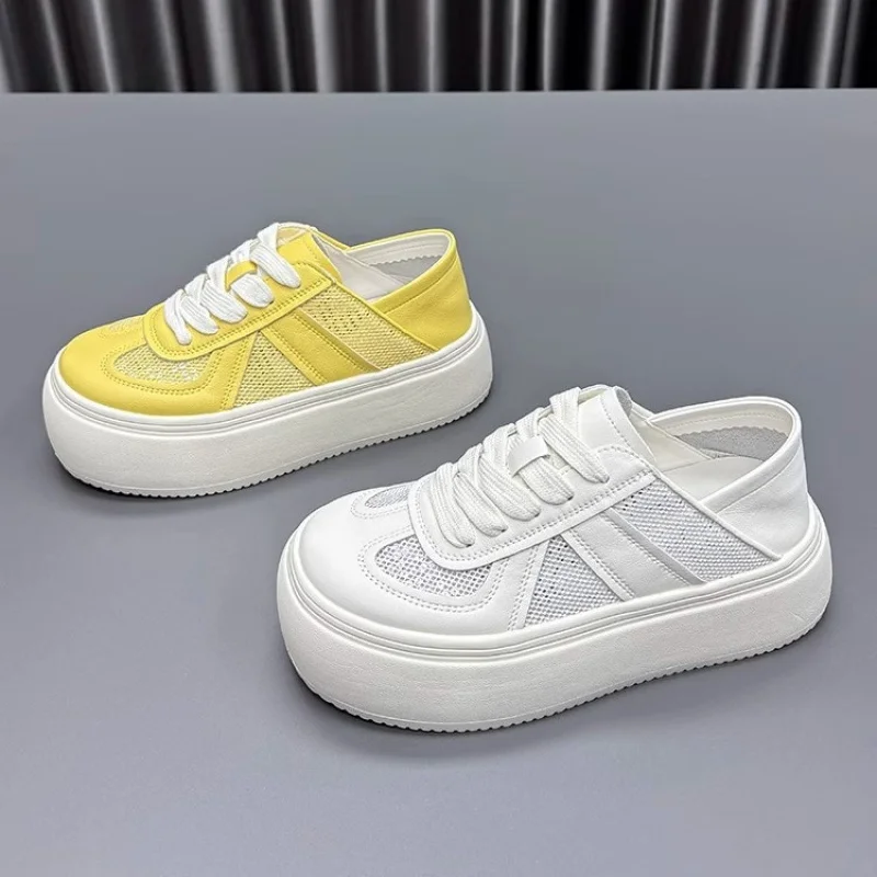

Thick-soled Two-Way Mesh White Sneakers for Women 2025 Super Nice Thin Single Mesh Breathable Leather Casual Board Shoes